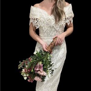 Vintage Jessica McClintock Bridal Victorian Lace Strapless Off-Shoulder Dress